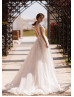 Beaded Ivory Floral Lace Tulle Buttons Back Fairytale Wedding Dress